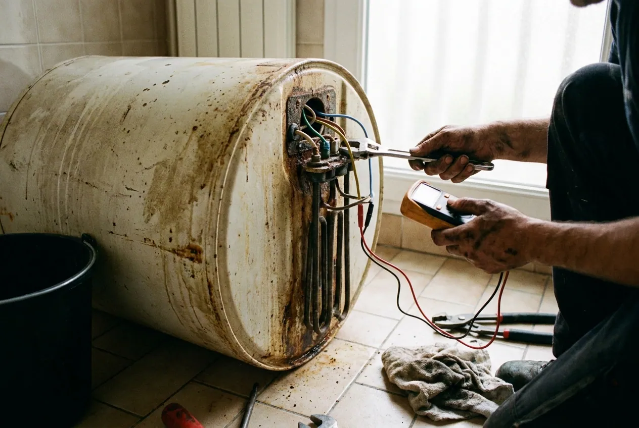 Chauffe-eau électrique en panne dans une salle de bain à Morsang-sur-Orge